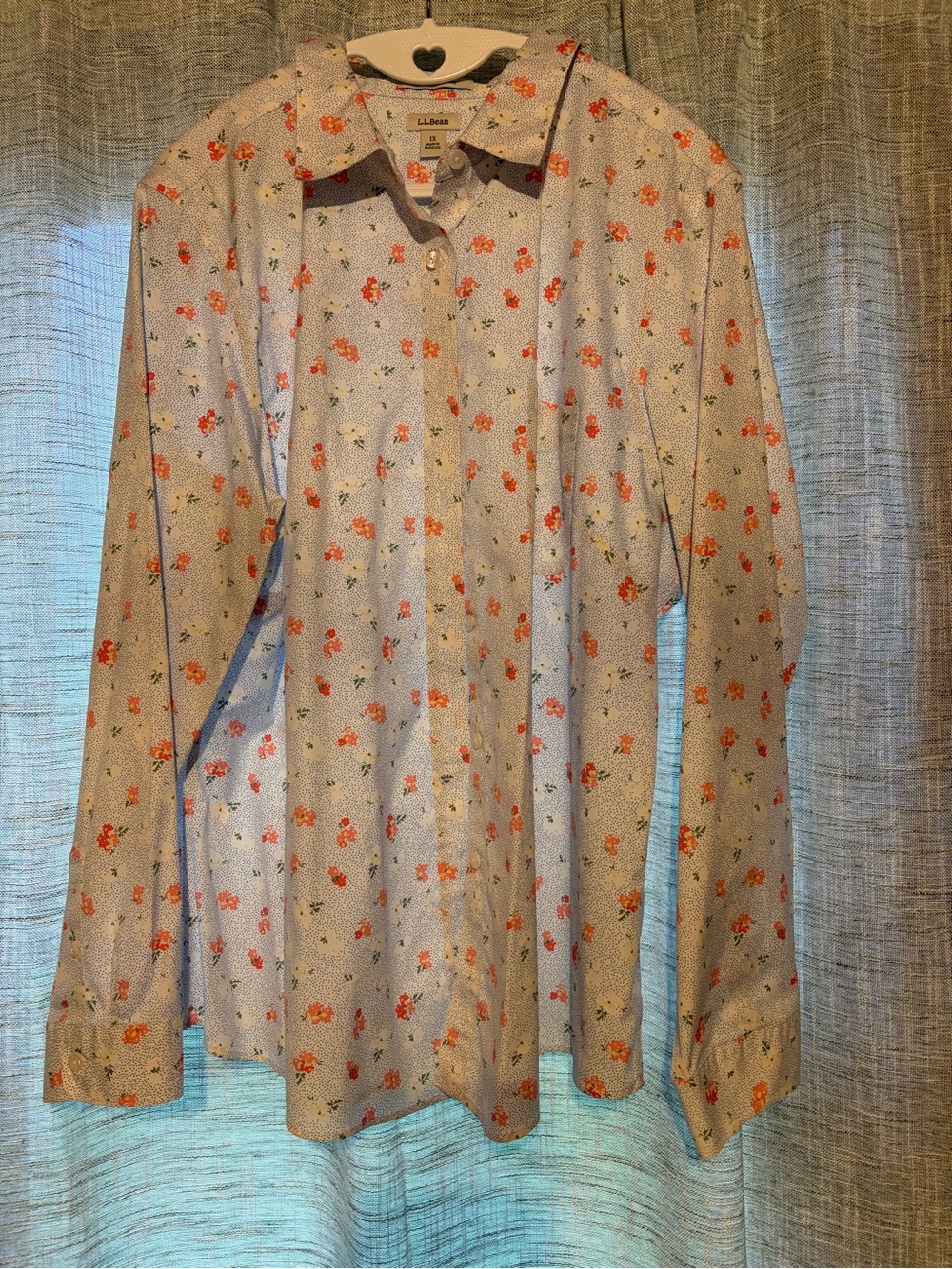 L.L. Bean Light Blue Button-Down Shirt with Orange Floral Print